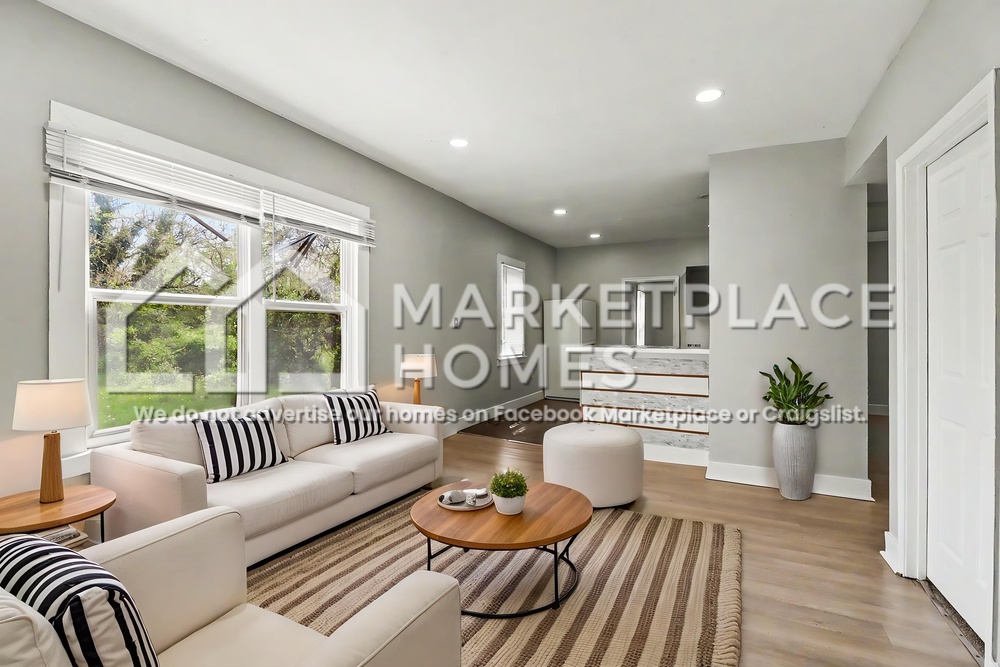 Staged living room of the Major House residence